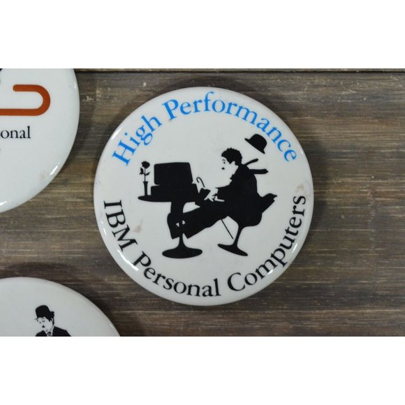 IBM Personal Computer Button Pin Lot of 3 Charlie Chaplin Promo 1980's Vtg - Picture 4 of 6